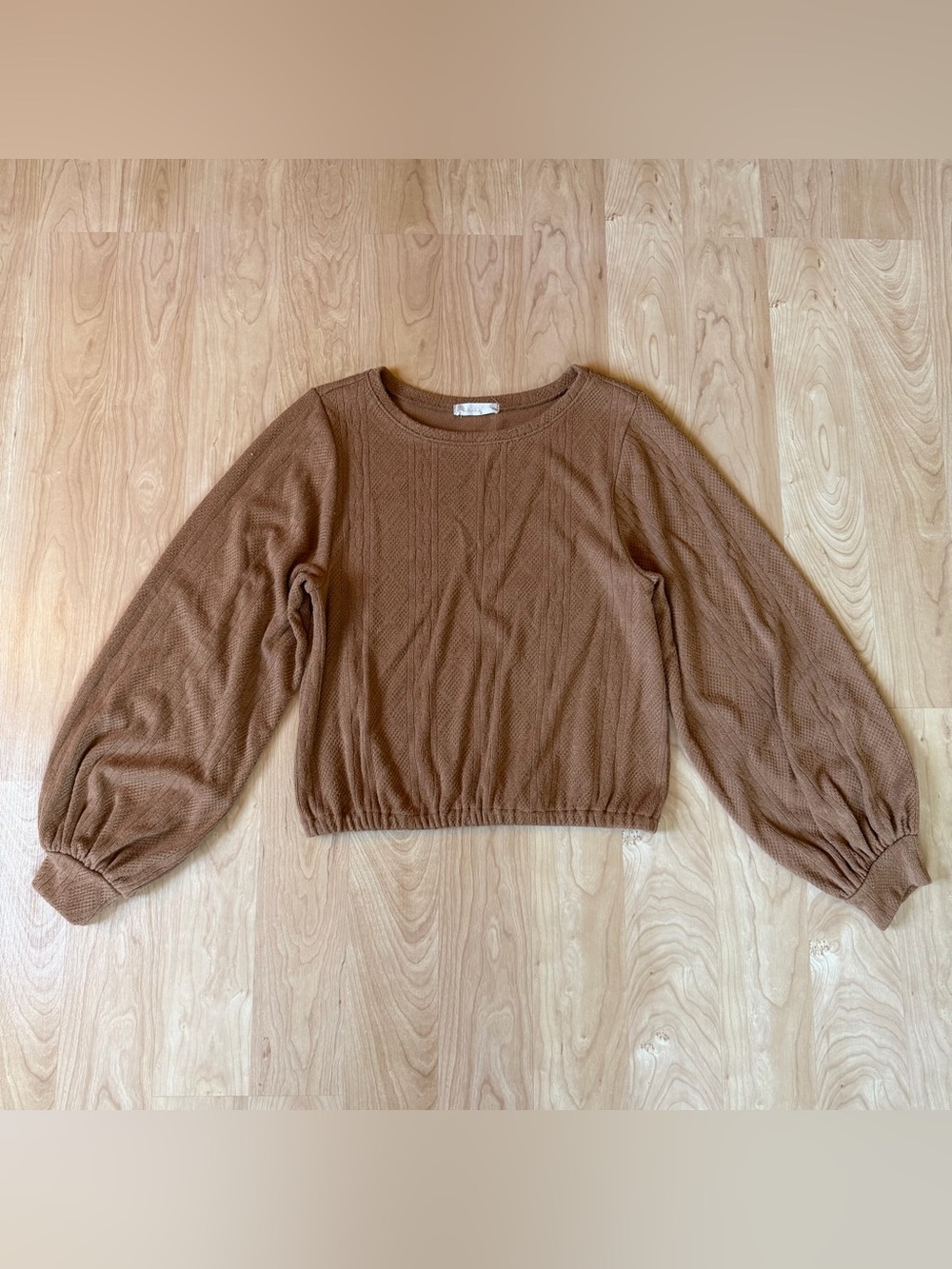 Altar'd State Chestnut Brown Balloon Sleeve Crewneck Sweater